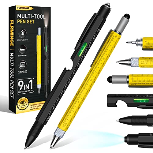 Gifts for Men Dad Him, Fathers Day,Multi-Tool 2Pc Pen Set,9 in 1 Multitool Pen,Unique Christmas Gifts for Men, Husband, Dad,Tool Gadget for Men Women, Stocking Stuffers Gifts for Men (Yellow)