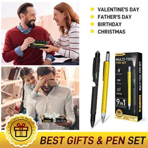 Gifts for Men Dad Him, Fathers Day,Multi-Tool 2Pc Pen Set,9 in 1 Multitool Pen,Unique Christmas Gifts for Men, Husband, Dad,Tool Gadget for Men Women, Stocking Stuffers Gifts for Men (Yellow)