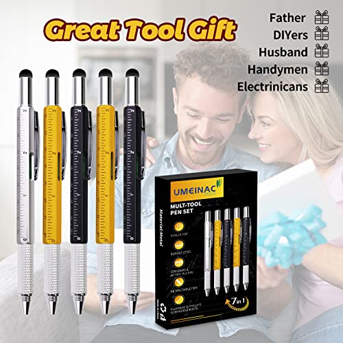 UMEINAC 5 Pack Multitool Pen Set, 7 in 1 Multitool Tech Tool Pen for Men, Construction Tools Gadget Stocking Stuffers Gifts for Dad Husband Father