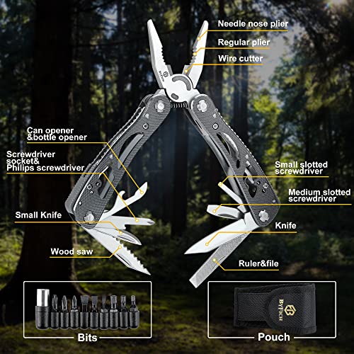 22-in-1 Multitool Pliers with Safety Locking Pocket Knife with Durable Nylon Sheath for Outdoor, Fishing, Camping, Ideal Gifts for Father, Husband, Boyfriend Stocking Stuffers Christmas Gifts for Men