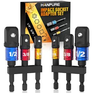 impact grade socket adapter set – 2 pack extension drill bit socket wrench adapter for impact driver with holder 1/4″ 3/8″ 1/2″ drive hex shank stocking stuffers gadgets power hand tools gifts for men
