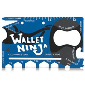 Wallet Ninja Multitool Card – 18 in 1 Credit Card Size Multi-Tool for Quick Repairs, EDC Survival Gear, Bottle Opener, Camping – Cool Gadget and Stocking Stuffer (Blue)