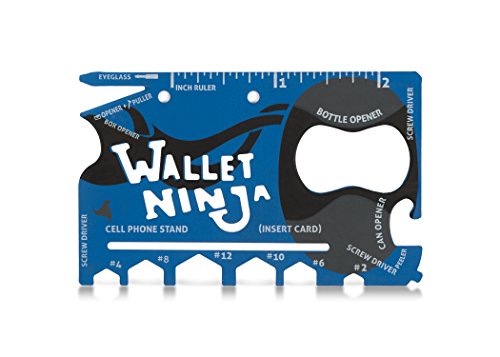 Wallet Ninja Multitool Card – 18 in 1 Credit Card Size Multi-Tool for Quick Repairs, EDC Survival Gear, Bottle Opener, Camping – Cool Gadget and Stocking Stuffer (Blue)