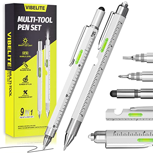 Gifts for Men Dad Him, 9 in 1 Multitool Pen Set, Gadgets for Men Gifts for Dad, Tools for Men Birthday Unique Gifts for Men, Him, Husband, Father, Grandpa, Silver