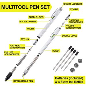 Gifts for Men Dad Him, 9 in 1 Multitool Pen Set, Gadgets for Men Gifts for Dad, Tools for Men Birthday Unique Gifts for Men, Him, Husband, Father, Grandpa, Silver