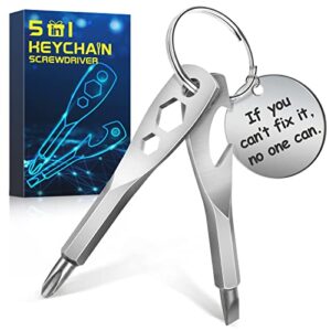 Keychain Screwdriver Tool Stocking Stuffers Gifts for Men - Portable Key Shaped Pocket Screw Driver Gadgets EDC Multi Tool for Outdoor Repair - Hex Wrench Phillips Flathead Bottle Opener Key Ring