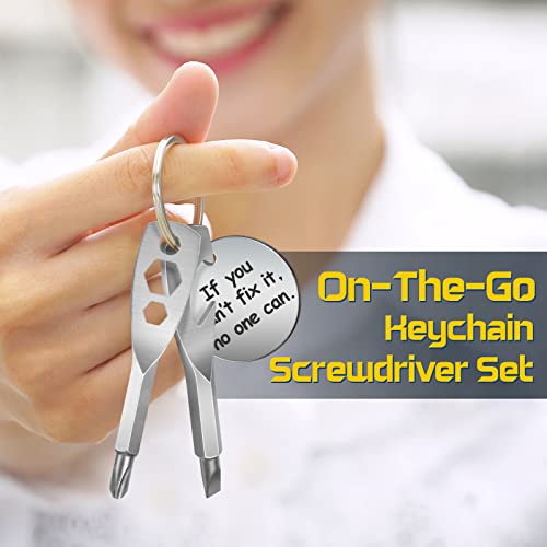 Keychain Screwdriver Tool Stocking Stuffers Gifts for Men - Portable Key Shaped Pocket Screw Driver Gadgets EDC Multi Tool for Outdoor Repair - Hex Wrench Phillips Flathead Bottle Opener Key Ring