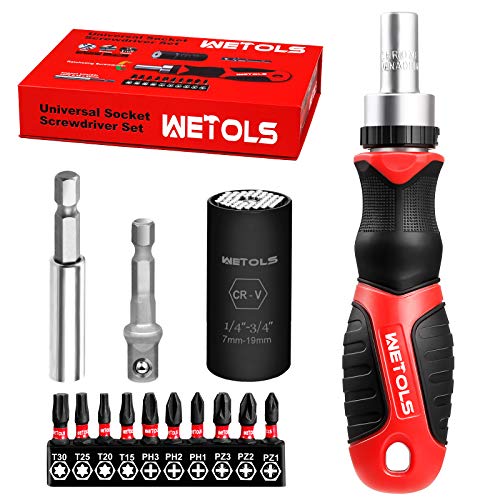 WETOLS Universal Socket Set, Magnetic Ratchet Screwdriver Set, Christmas Stocking Stuffers for Men Him Dad Husband Boyfriend Her, with 10 Impact Bits-Super Socket Unscrew Any Bolt, WE-885