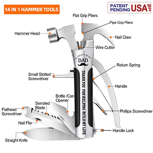 VEITORLD All in One Survival Tools Small Hammer Multitool, Gifts for Dad from Kids, Unique Birthday Gift Ideas for Dad Men Him from Daughter Son, Cool Gadgets Stocking Stuffers for Men