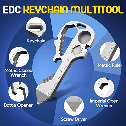 Stocking Stuffers for Men Keychain Multitool - Key Shaped Pocket EDC Tool Christmas Gifts for Men Women Dad Adult Husband Cool Outdoor Portable Gadgets with Drill Drive Screwdriver Bottle Opener Ruler