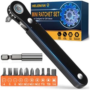 right angle screwdriver tools gifts: mini ratcheting 90 degree offset screwdriver bit set edc gear angled screwdriver for small spaces sewing machine supplies gift for man woman mom dad her birthday