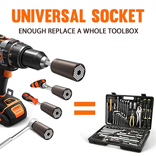 Universal Socket Tool Men Gifts - Sockets Set Super Grip with Adapter Drill Christmas Stocking Stuffers Birthday Gifts for Dad Husband Women Him Father Boyfriend Cool Gadgets Handy Stuff (7-19mm)