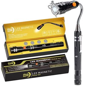 magnetic pickup tool with 3 led lights, telescoping magnet flashlight, cool gadget valentines day gifts for men, dad, father, handyman, husband, boyfriend or women, black