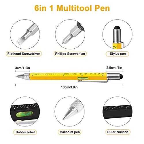 Multitool Pen - Multi-tool DIY Tool, Unique Gadget With Screwdriver Pen, Touchscreen Stylus,Ruler,Bubble Level,Stocking Stuffers Gifts for Carpenter,Dad, Valetentine's Day, Father' Day, Boyfriends