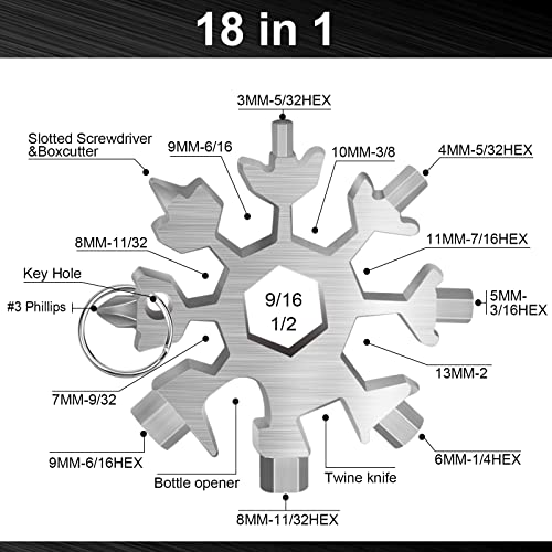 OOYCYOO 2 Pack Snowflake 18-in-1 Multi Tool, Christmas Stocking Stuffers for Men Women,Stainless Steel Snowflake Key Chain Tool Flat Phillips Screwdriver Kit,Great Christmas gift (Black,Silver)