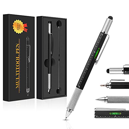 VRTOP Stocking Stuffers Gifts for Men Dad 6 in 1 MultiTool Pen Christmas Birthday Gifts for Boyfriend Husband Dad Grandpa Son Stylus Ruler Level Screwdriver with 2 Refills