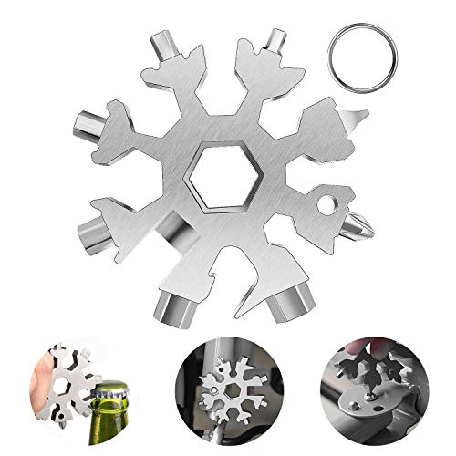 Stocking Stuffers for Men 18-in-1 Snowflake Multi Tool, Christmas Day Men Xmas Gifts Stainless Portable Steel Multi-Tool, Snowflake Bottle Opener Flat Phillips Screwdriver Kit Wrench Daily Tool