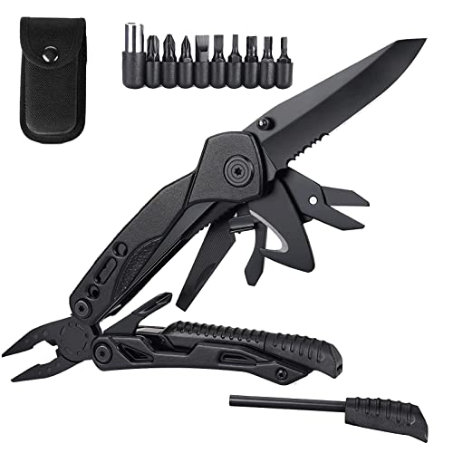 Ancorfy Multitool with Pliers, Fire Starter, whistle,Scissors,Screwdriver, 15 in 1 EDC Multi Tool with Safety Locking, Christmas Stocking Stuffers for Men Dad Gifts, Perfect for Outdoor Camping