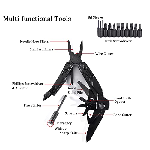 Ancorfy Multitool with Pliers, Fire Starter, whistle,Scissors,Screwdriver, 15 in 1 EDC Multi Tool with Safety Locking, Christmas Stocking Stuffers for Men Dad Gifts, Perfect for Outdoor Camping