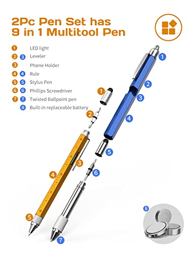 Stocking Stuffers Gift for Men-Multi Tool Pen Construction Tools,Cool Gadgets for Dad Husband Grandpa ,Fathers Gifts Ideas for Engineer Woodworkers Carpenter Stylus,Ruler,Level,Screwdriver,Flashlight