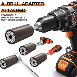 Valentines Gift Universal Socket Tools - Super Grip Socket Set with Power Drill Adapter (7-19mm) | Cool Gadgets Birthday Gift Ideas for Dad Papa Father Husband Grandpa Valentines Day Gifts for Her Him