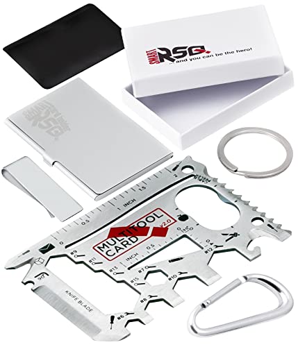 37-in-1 Credit Card Tool Gift Set. EDC Silver Multitool Card with Multifunction Tools & Accessories. Perfect Stocking Stuffer Gifts for Men, Dads, Husbands, HandyMen, Do It & Yourselfers