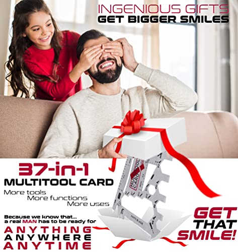 37-in-1 Credit Card Tool Gift Set. EDC Silver Multitool Card with Multifunction Tools & Accessories. Perfect Stocking Stuffer Gifts for Men, Dads, Husbands, HandyMen, Do It & Yourselfers
