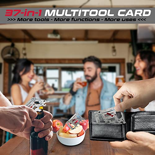 37-in-1 Credit Card Tool Gift Set. EDC Silver Multitool Card with Multifunction Tools & Accessories. Perfect Stocking Stuffer Gifts for Men, Dads, Husbands, HandyMen, Do It & Yourselfers