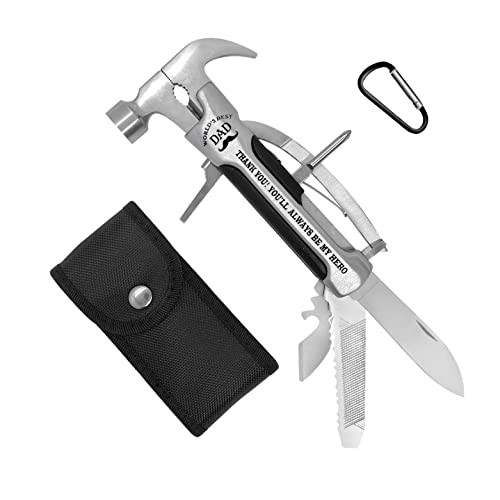 Toolbay Gadget Gift for Dad - All in one Stainless Steel Hammer Multitool with case and clip. Great Gadgets for mens stocking stuffer for home or car