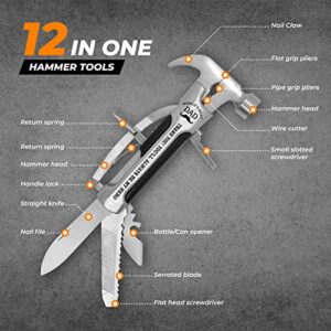 Toolbay Gadget Gift for Dad - All in one Stainless Steel Hammer Multitool with case and clip. Great Gadgets for mens stocking stuffer for home or car