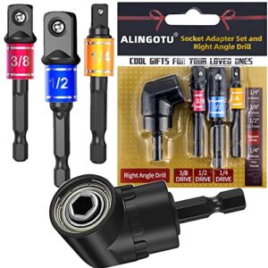 alingotu right angle drill adapter and drill socket adapter,impact driver bit set,right angle drill attachment,3-piece 1/4″, 3/8″, and 1/2″ drive,black,cr-v,gifts for dad,christmas stocking stuffers