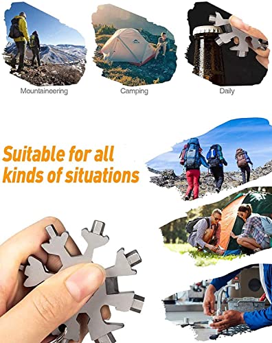 18-in-1 Snowflake Multi Tool, Stainless Steel Snowflake Bottle Opener/Flat Phillips Screwdriver Kit/Wrench, Durable and Portable to Take, Great Christmas gift(Standard, Stainless Steel). (Silver)