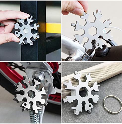 18-in-1 Snowflake Multi Tool, Stainless Steel Snowflake Bottle Opener/Flat Phillips Screwdriver Kit/Wrench, Durable and Portable to Take, Great Christmas gift(Standard, Stainless Steel). (Silver)