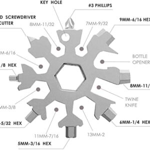 18-in-1 Snowflake Multi Tool, Stainless Steel Snowflake Bottle Opener/Flat Phillips Screwdriver Kit/Wrench, Durable and Portable to Take, Great Christmas gift(Standard, Stainless Steel). (Silver)