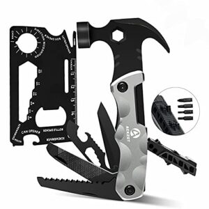 ACKZOT Hammer Multitool + 16 in 1 Card Multitool Set, Multi-Functional Camping Accessories, Men’s Gift, Unique Birthday Gift and Cool Gadgets for Him Dad Husband Boyfriend, Stocking Stuffers for Men