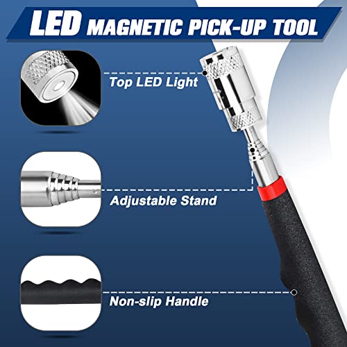 Magnetic Wristband, SURGEDO Magnetic Wrist Tool Holder with Strong Magnet for Screws, Also Includes Retractable Magnet Pick-Up Tool with LED, Small Gifts for Dad Men Husband