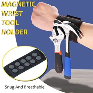 Magnetic Wristband, SURGEDO Magnetic Wrist Tool Holder with Strong Magnet for Screws, Also Includes Retractable Magnet Pick-Up Tool with LED, Small Gifts for Dad Men Husband