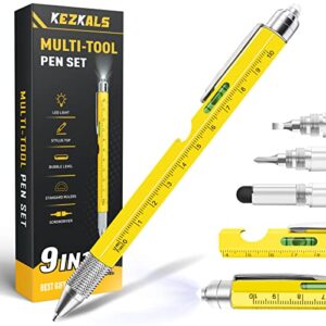 gifts for men, 9 in 1 multitool pen gifts for him, cool gadgets tools for men, mens gifts for dad, boyfriend, husband, grandpa, unique birthday gifts for men who have everything (yellow)