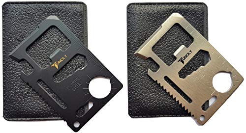 Survival Credit Card Multitool by Tuncily (2 Pack - Black & Silver) - 11 in 1 Wallet Multipurpose Tool, Bottle Opener, Everyday Utility Tactical Multi Tool, Christmas Gifts Stocking Stuffers for Men