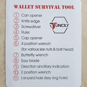 Survival Credit Card Multitool by Tuncily (2 Pack - Black & Silver) - 11 in 1 Wallet Multipurpose Tool, Bottle Opener, Everyday Utility Tactical Multi Tool, Christmas Gifts Stocking Stuffers for Men