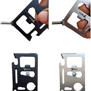 Survival Credit Card Multitool by Tuncily (2 Pack - Black & Silver) - 11 in 1 Wallet Multipurpose Tool, Bottle Opener, Everyday Utility Tactical Multi Tool, Christmas Gifts Stocking Stuffers for Men