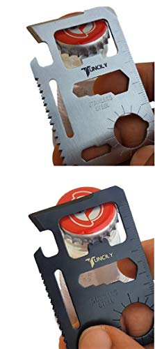 Survival Credit Card Multitool by Tuncily (2 Pack - Black & Silver) - 11 in 1 Wallet Multipurpose Tool, Bottle Opener, Everyday Utility Tactical Multi Tool, Christmas Gifts Stocking Stuffers for Men