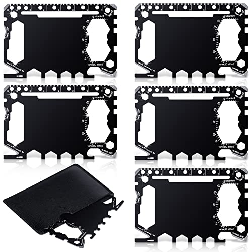 6 Pcs Credit Card Wallet Size Multitool 46 in 1 Multi Purpose Survival Pocket Tool Multipurpose Tool Card for Christmas Men Gift, 3.15 x 2.05 Inch (Black)