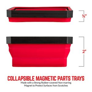 Collapsible Magnetic Parts Tray Set - (Pack of 3) Tool Trays for Screw, Bolts, Nuts, Washers, Pins and Other Small Metal Parts - 4.25 Inch Square - Red, Blue, and Green