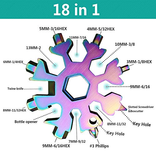 18-in-1 Snowflake Multi-Tool Screwdriver, Stainless Steel 18-1 Multitool Snow Tool (Multicolor)