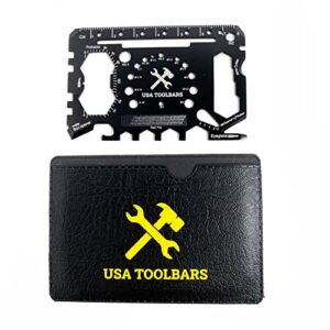usa toolbars wallet multitool card – 46 in 1 innovative gift stainless steel business credit card – black – multi-tool (screwdrivers, can opener, butterfly wrench, phone stand & more)