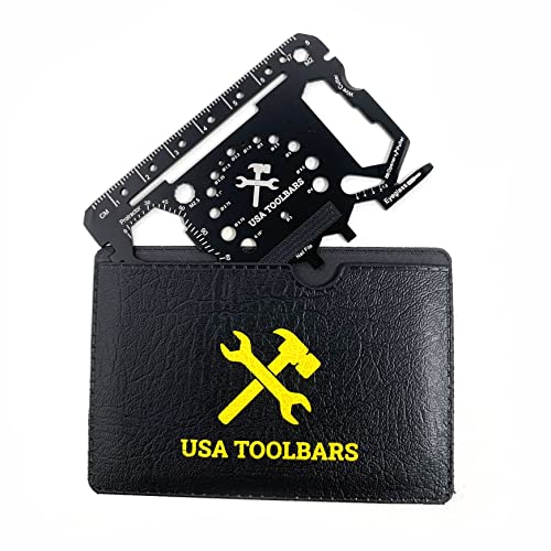 USA Toolbars Wallet Multitool Card – 46 in 1 Innovative Gift Stainless Steel Business Credit Card – Black – Multi-Tool (Screwdrivers, Can Opener, Butterfly Wrench, Phone Stand & More)