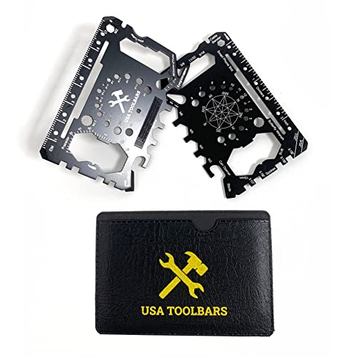 USA Toolbars Wallet Multitool Card – 46 in 1 Innovative Gift Stainless Steel Business Credit Card – Black – Multi-Tool (Screwdrivers, Can Opener, Butterfly Wrench, Phone Stand & More)