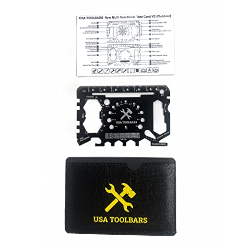 USA Toolbars Wallet Multitool Card – 46 in 1 Innovative Gift Stainless Steel Business Credit Card – Black – Multi-Tool (Screwdrivers, Can Opener, Butterfly Wrench, Phone Stand & More)