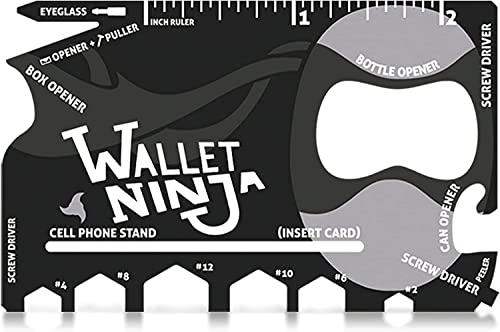 Wallet Ninja Multitool Card – 18 in 1 Credit Card Size Multi-Tool for Quick Repairs, EDC Survival Gear, Bottle Opener, Camping – Cool Gadget and Stocking Stuffer With Sleeve